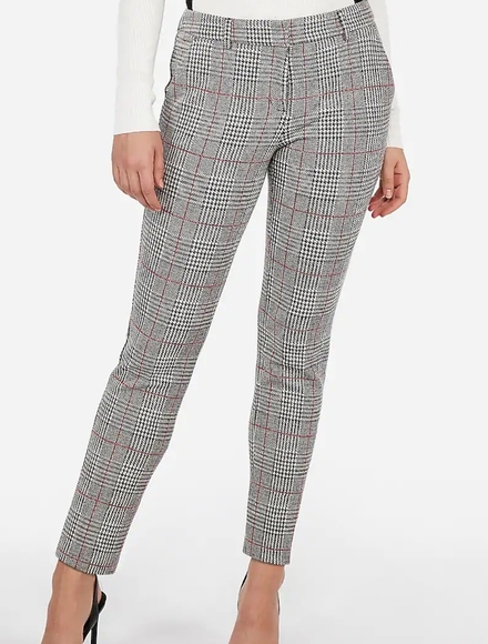 Express Mid Rise Plaid Columnist Ankle Pant - Picture 2 of 8